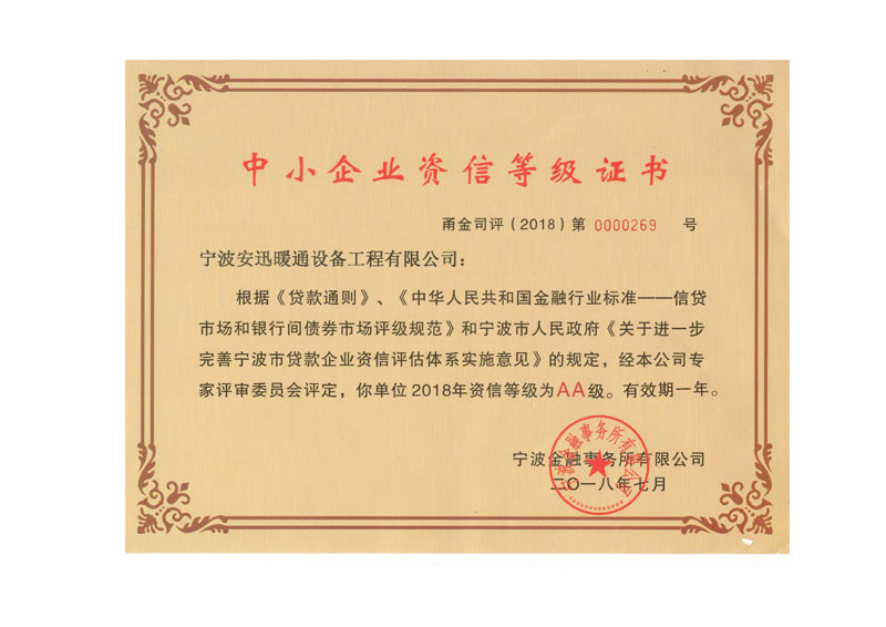 中小企業(yè)資信等級(jí)證書(shū)